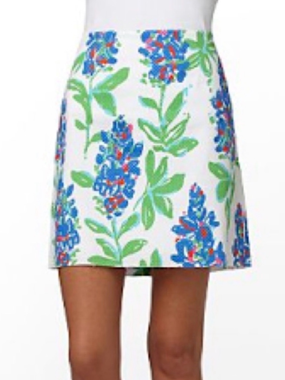 Lilly Pulitzer White Mini Skirt with Blue Floral and Green Leaves